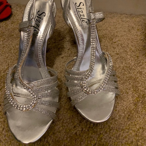 Shoes - Silver Dress Heels with Rhinestones